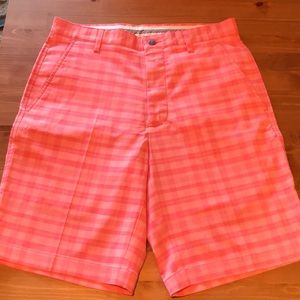 Pink plaid shorts. Polyester golf shorts!